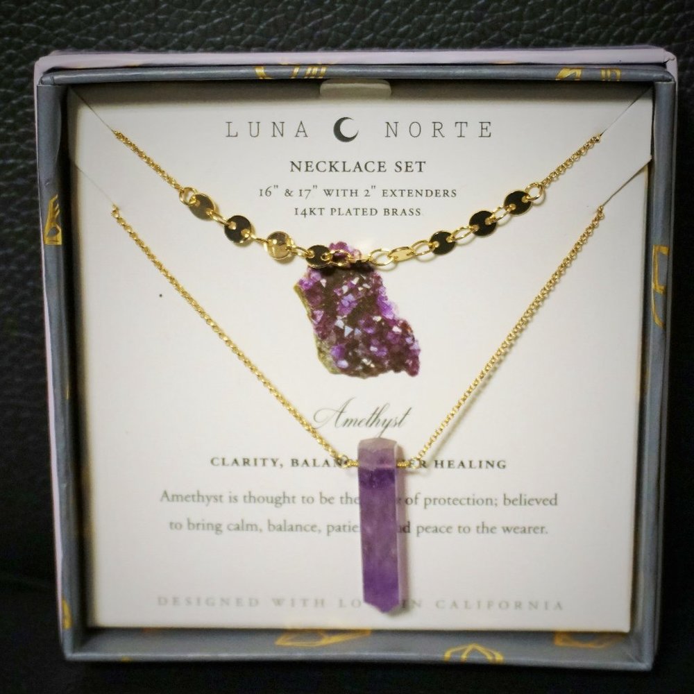 LUNA NORTE AMETHYST CRYSTAL NECKLACE SET NEW
